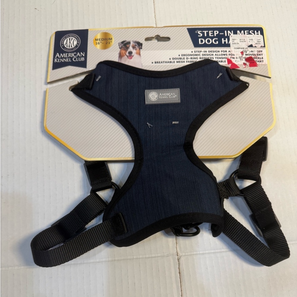 American Kennel Club AKC Step-In Mesh Dog Harness‎ Medium Navy Adjustable